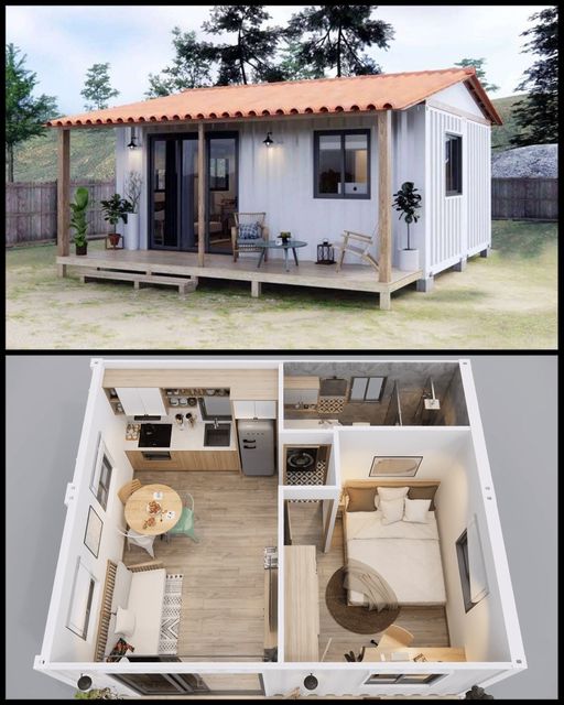 The meme is a split-screen image with a top image of a small, cozy-looking house and a bottom image of a large, luxurious-looking house. The text "I'll be living in the top one" is written above the top image, implying that the speaker will be living in a small, simple house, while the others will be living in a large, luxurious one.